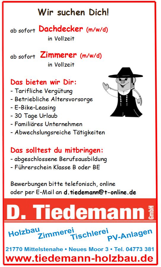D-Tiedemann-GmbH-Stellenanzeige-Dachdecker-Zimmerer-2024